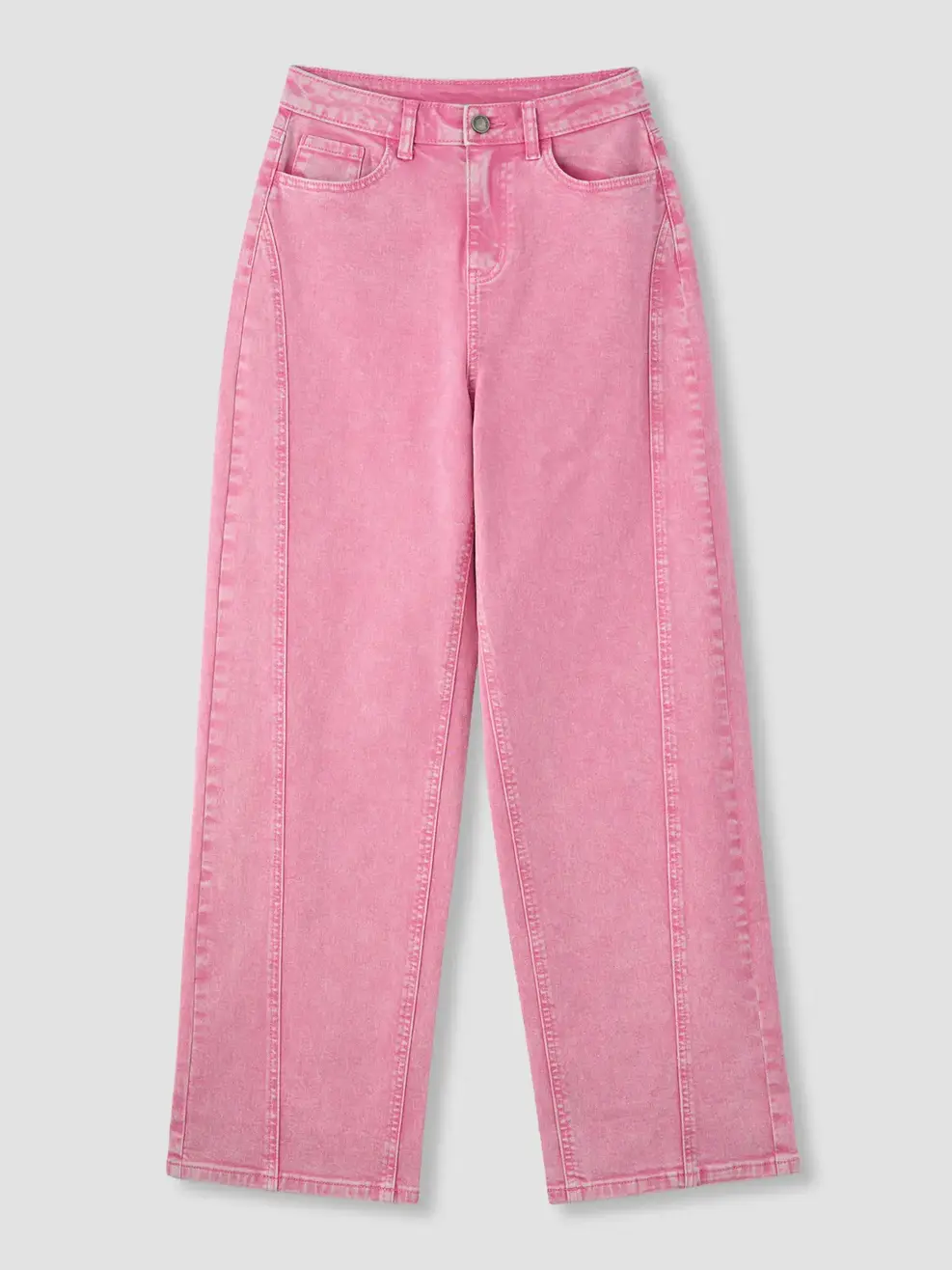 Quần Jeans Nữ Ống Rộng Cạp Cao Can Phối - Hồng - 25