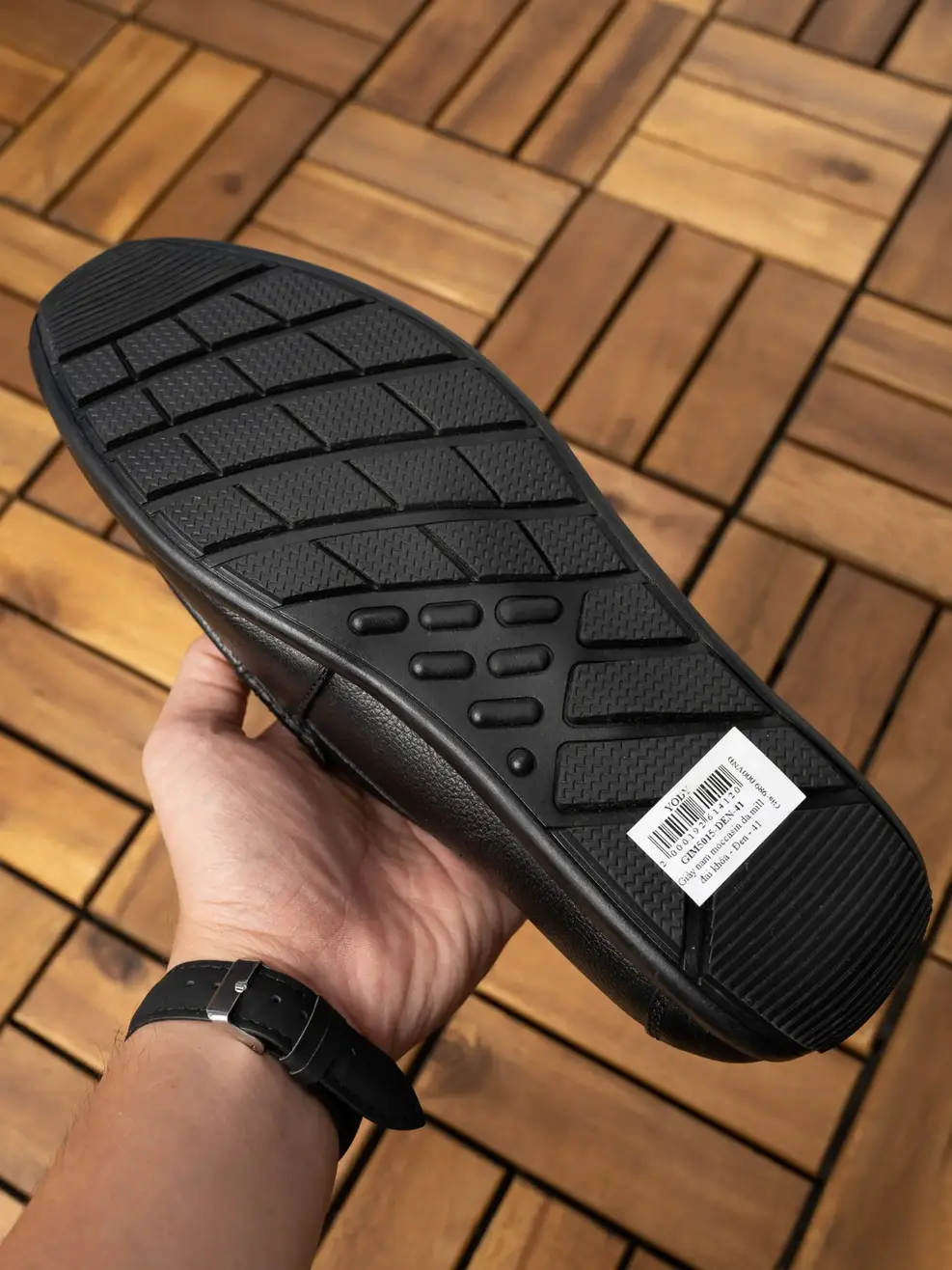 Giày nam moccasin da mill đai khóa - Đen - 42