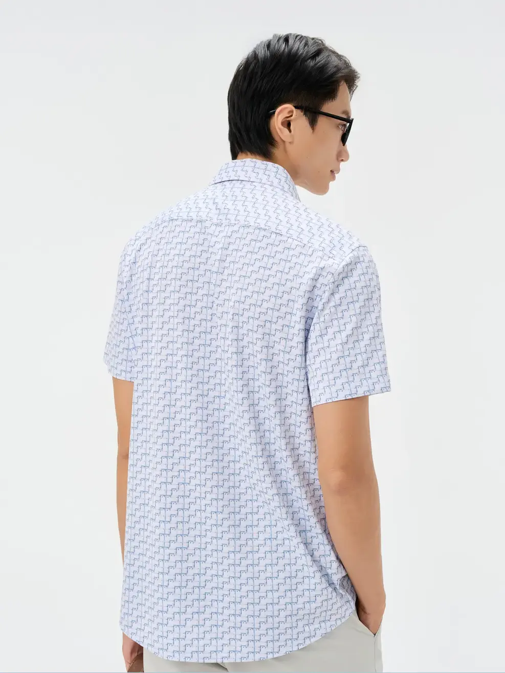 Áo Sơ-mi Ngắn Tay họa tiết có túi ngực - Hoạ Tiết Xanh Ngọc 003 - M