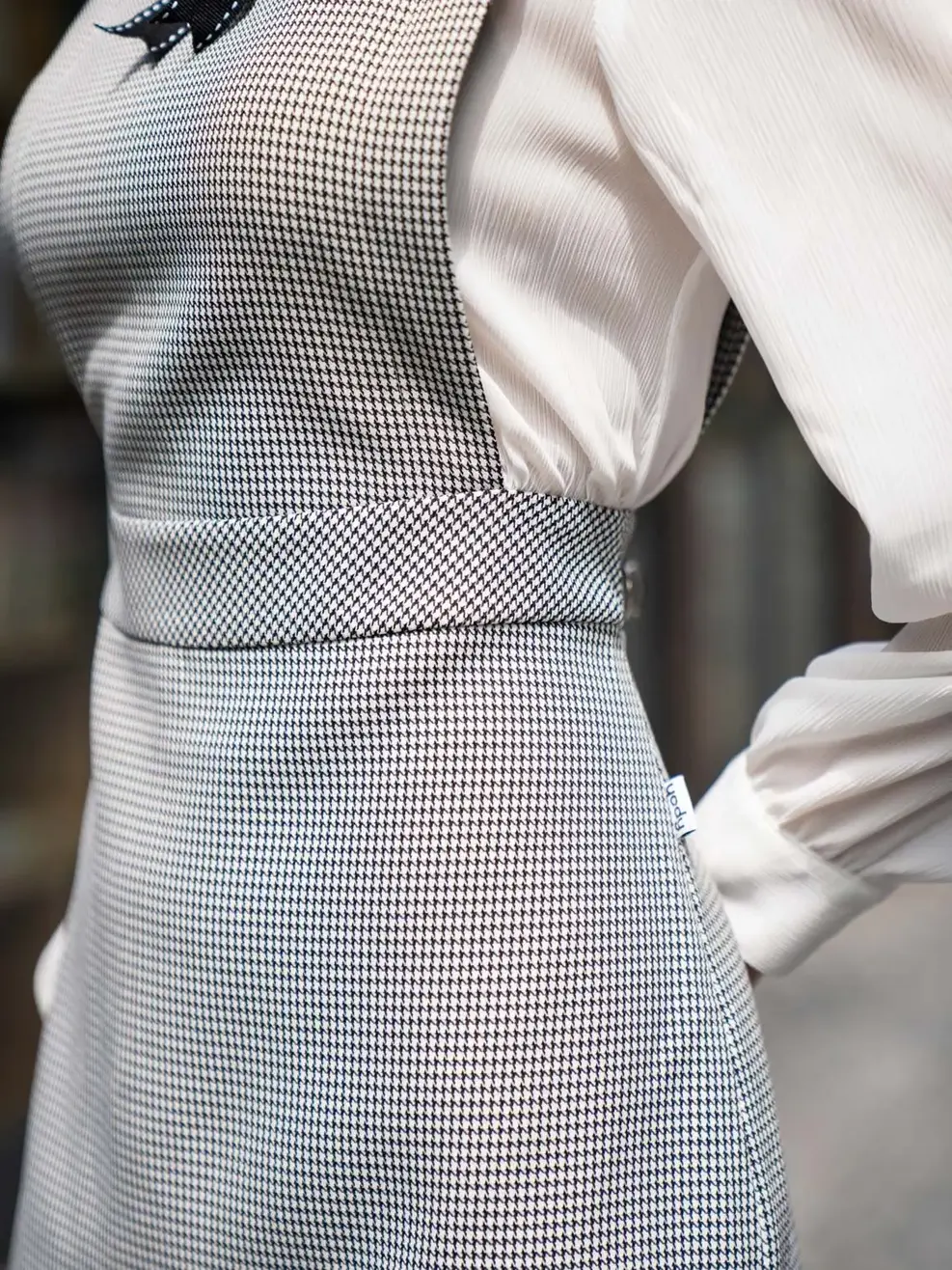 Đầm Đông Nữ Kẻ Tay Phối - Kẻ đen trắng - S