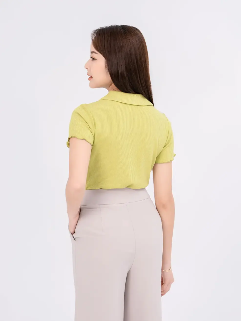 Áo polo nữ thun gân mở nẹp - Xanh - S