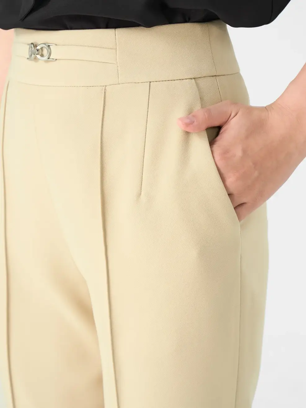 Quần Âu Nữ Baggy Phối Thắt Lưng - Be - S