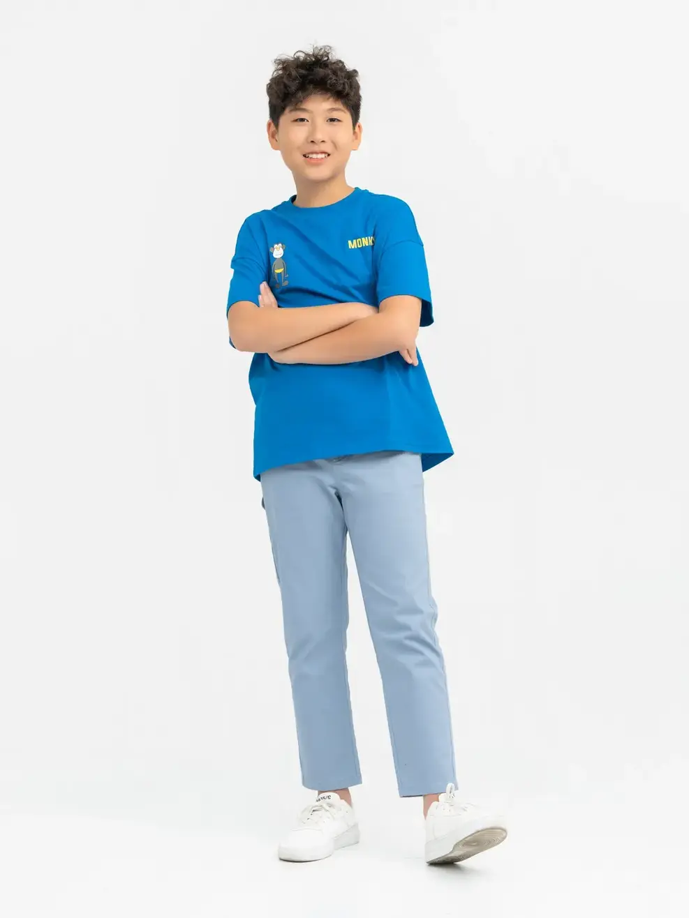 Quần Jeans Kid Khaki Suông Túi Ốp - Xanh lơ - 6