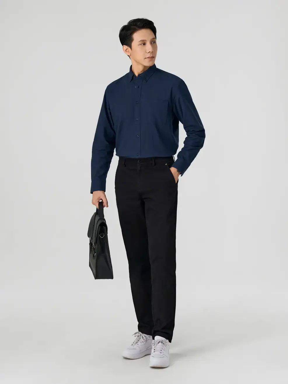 Sơ Mi Dài Tay Nam Oxford Túi Ngực - Tím than - M
