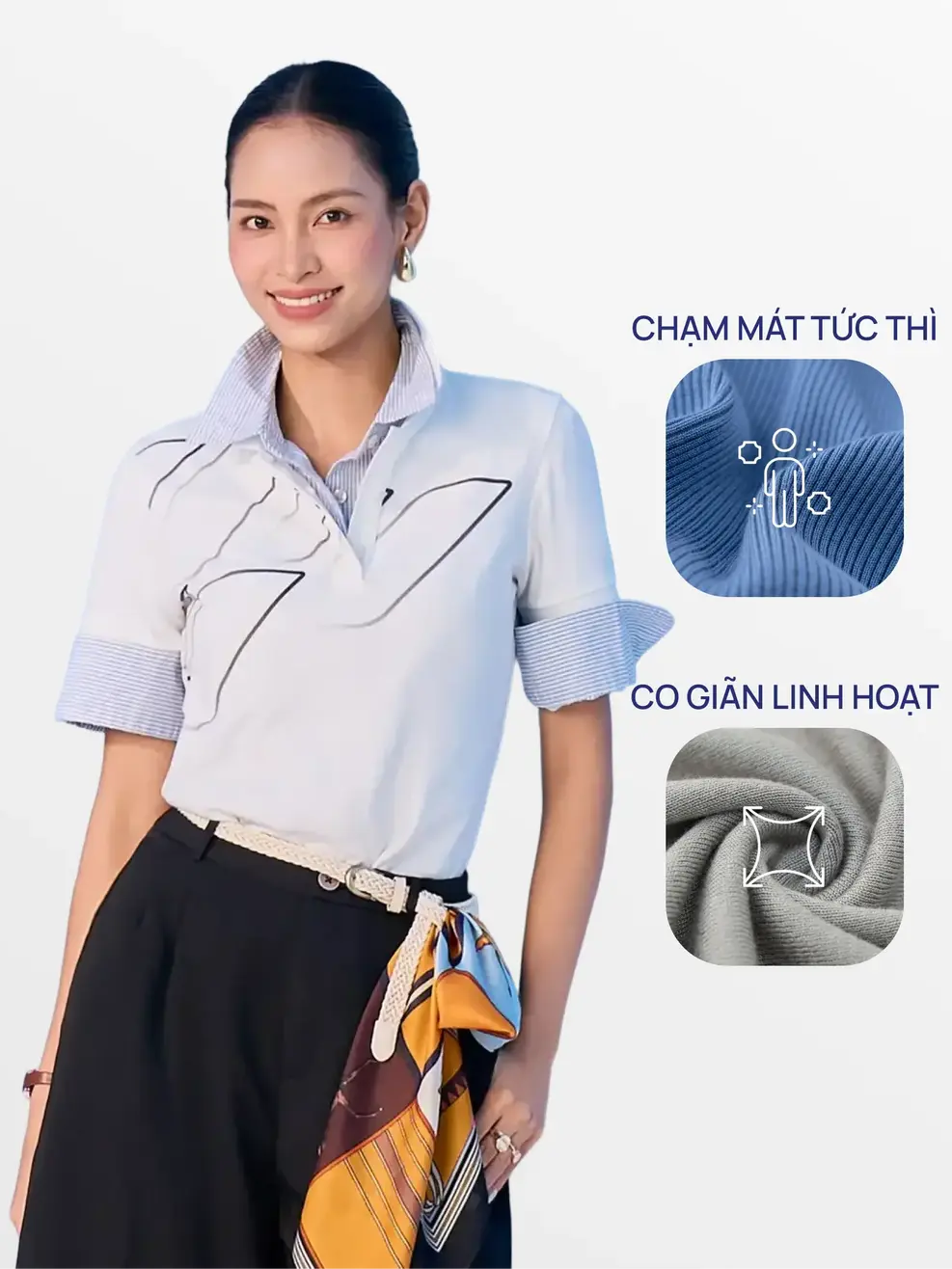 Áo Polo Nữ Slim In Thân Trước Có Xẻ Tà - Trắng 001 - S