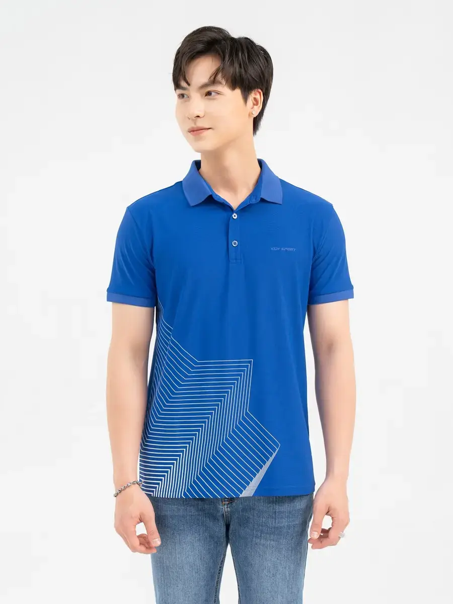 Polo Thể Thao Nam Airycool In Họa Tiết Thân Trước - Xanh coban - 2XL