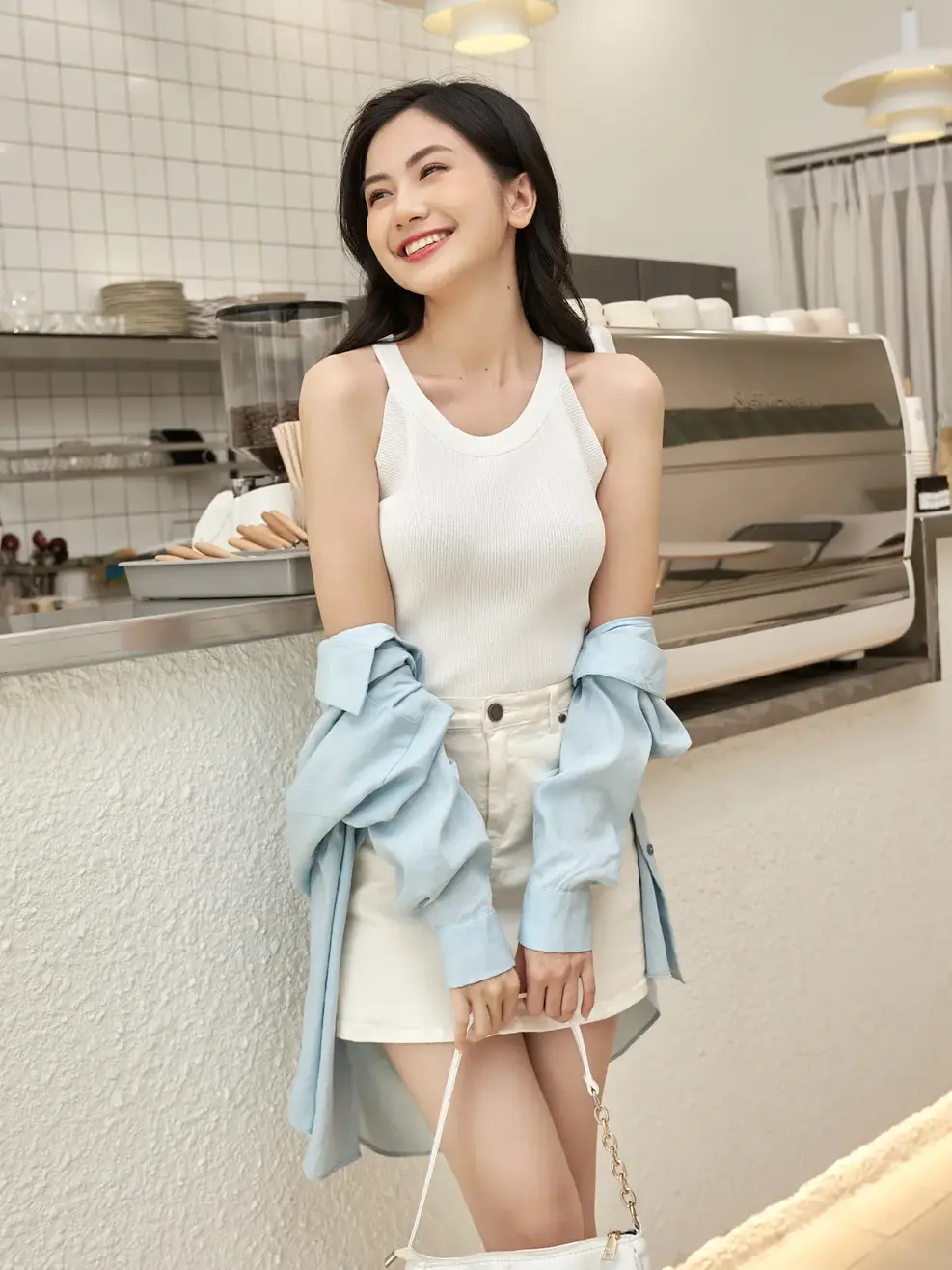 Áo 2 dây nữ len cổ tròn - Trắng - M