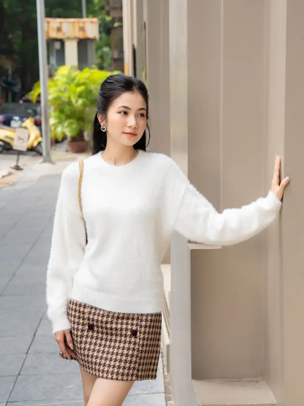 Áo len nữ lông thỏ kiểu dáng thoải mái - Trắng - F