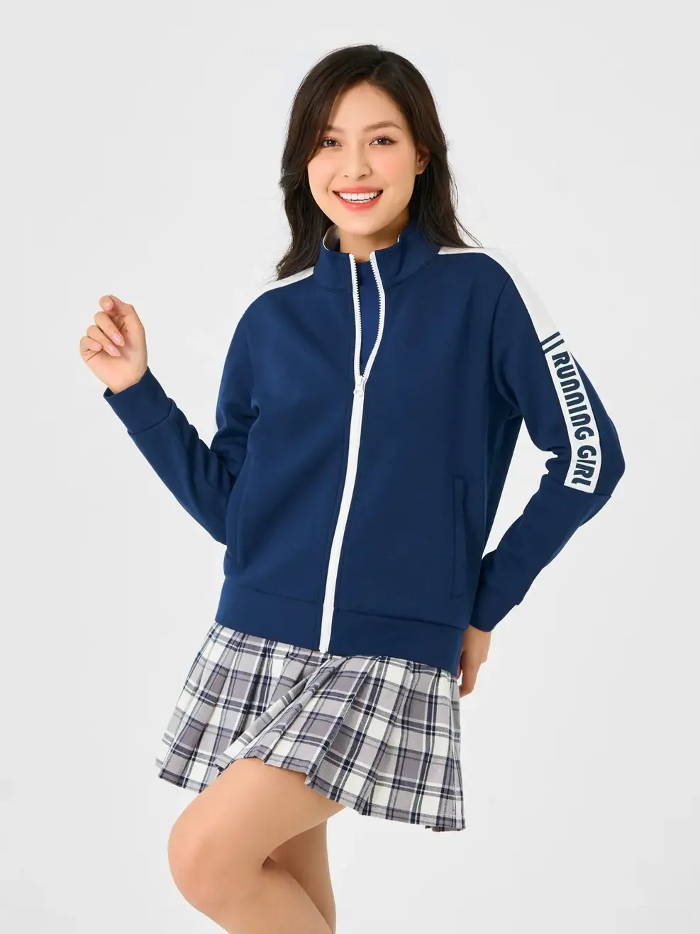 Áo Khoác Nỉ Thể Thao Nữ Cổ Dựng Phối Tay - Tím than - S