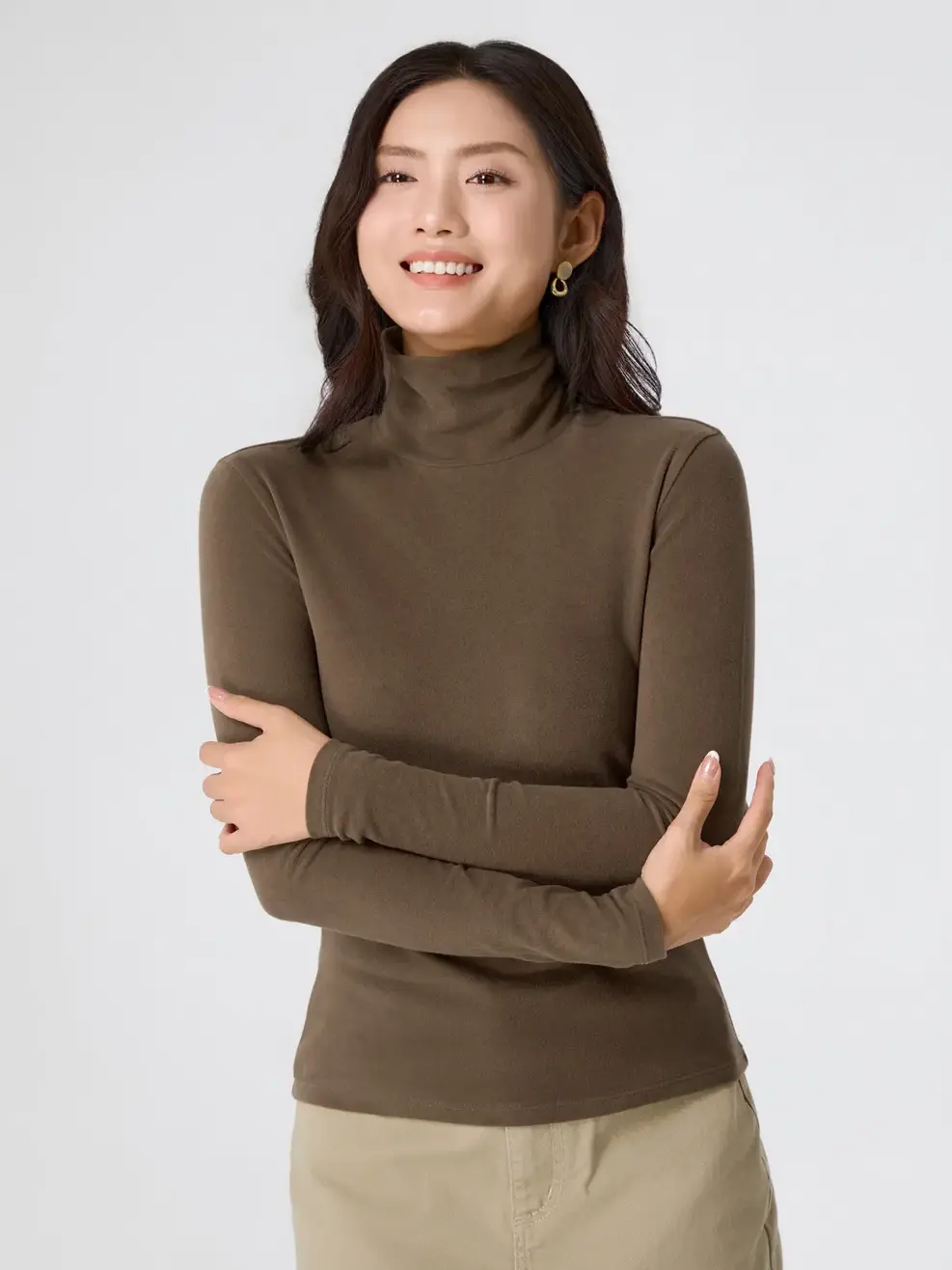 Áo Body Giữ Nhiệt Cổ Lọ - Nâu 123 - S