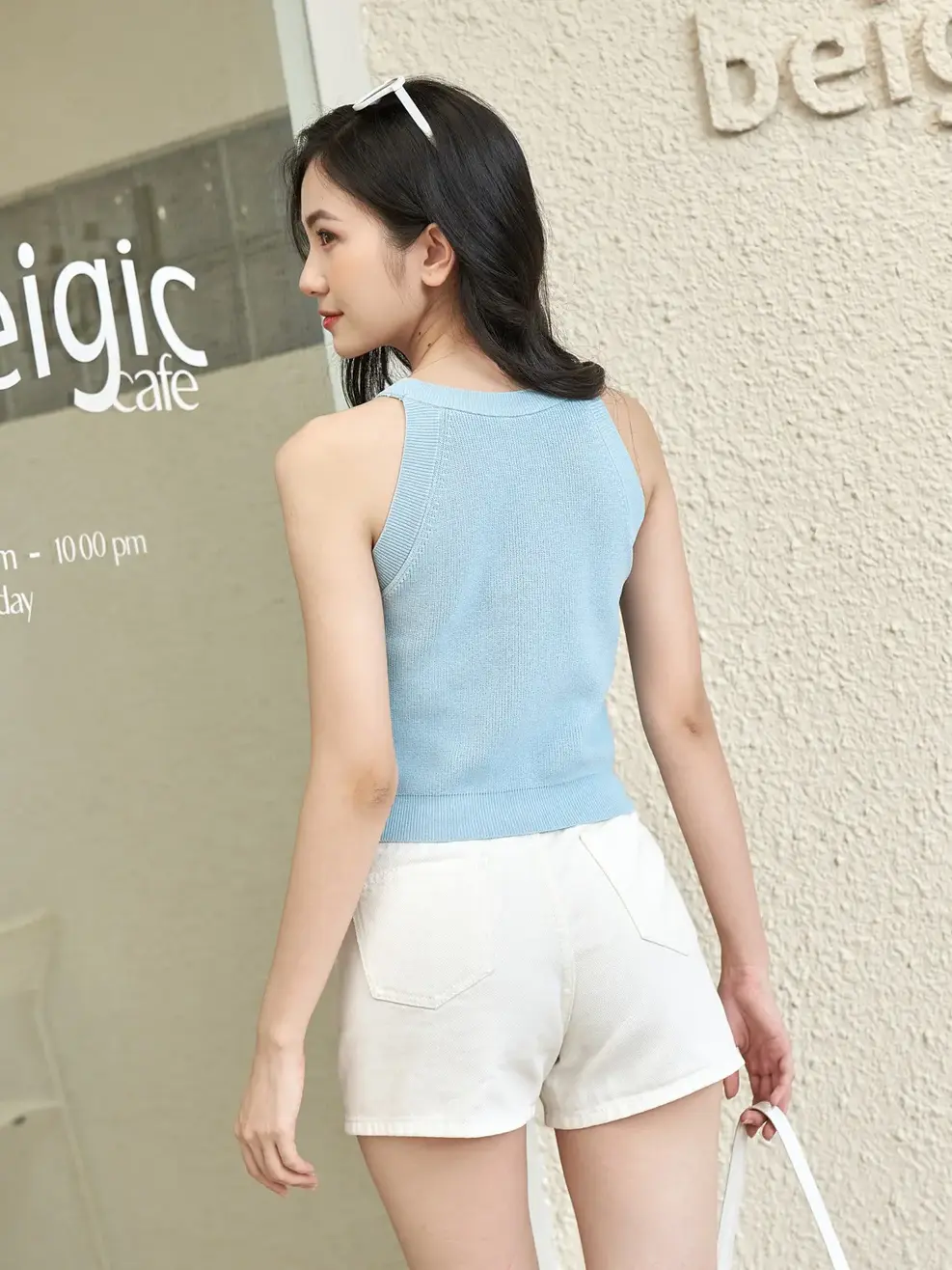 Áo 2 dây nữ len cổ tròn - Xanh - S