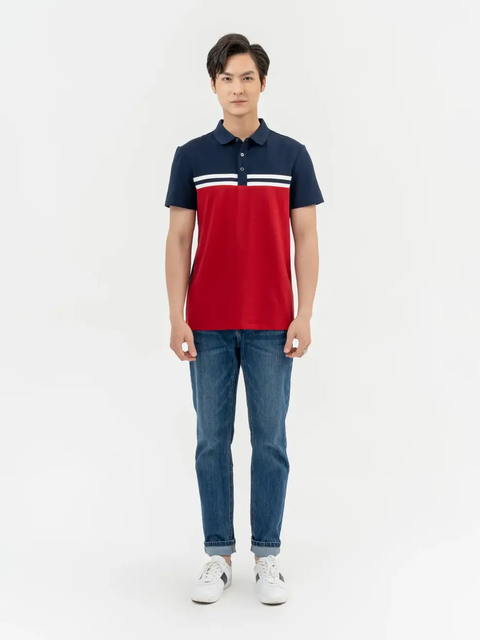 Áo Polo Nam Mắt Chim Phối Màu In Kẻ - Đỏ - M