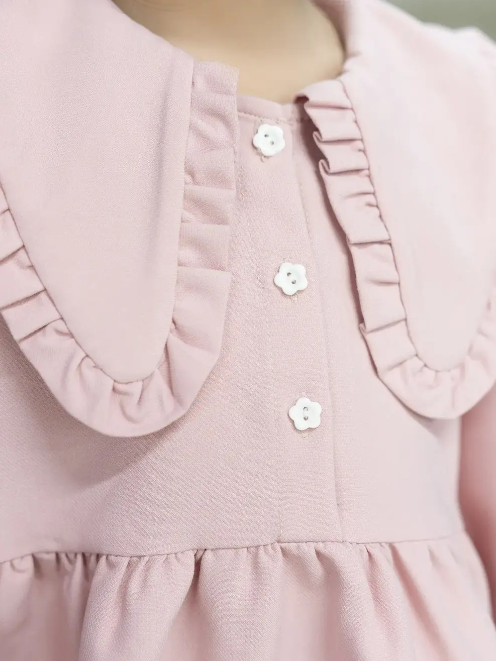 Váy Kid Nữ Lá Cổ To Nhún Bèo - Hồng - 2