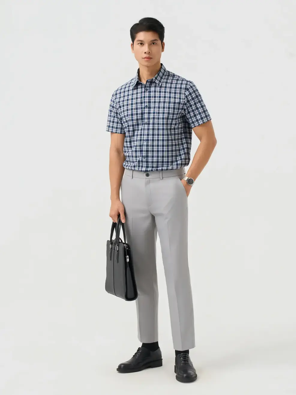 Áo Sơ-mi Ngắn Tay Nam Kẻ Caro - Kẻ tím than 123 - M