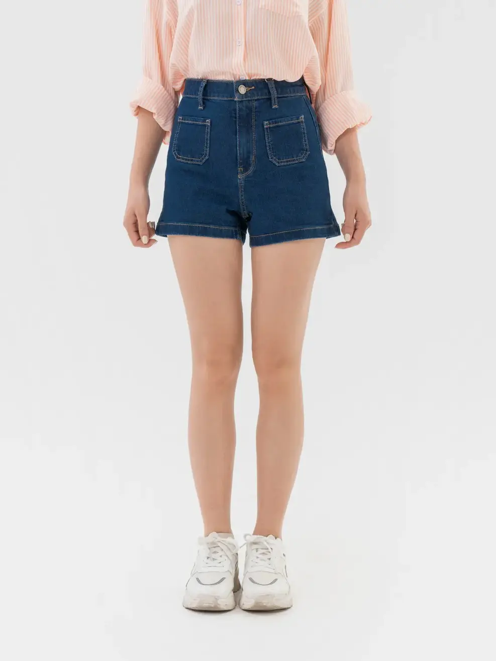Quần Short Jeans Nữ Túi Vuông - Xanh đậm - 25
