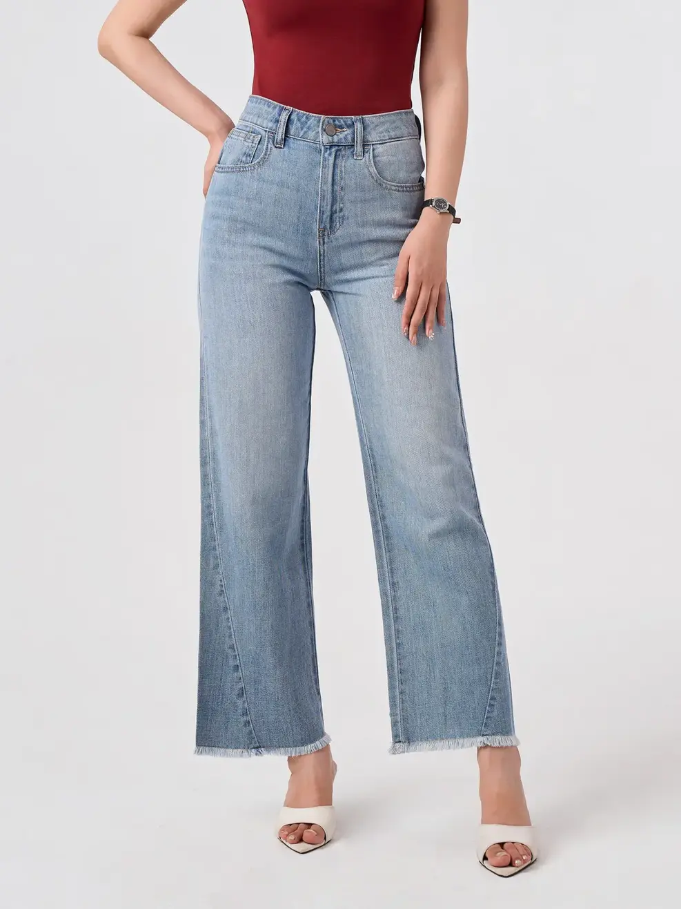 Quần Jeans Nữ Straight Cắt Cúp - Màu chàm 003 - 26