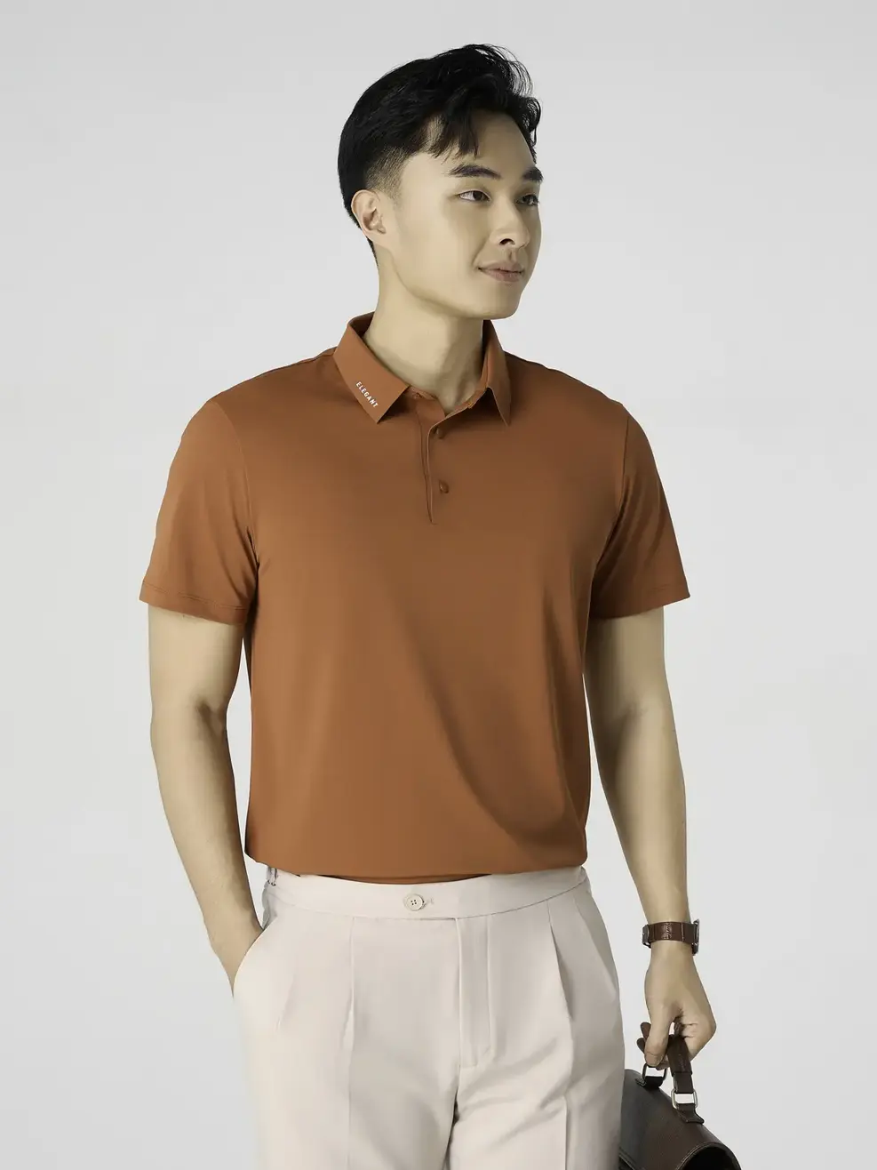 Áo Polo Lá Cổ Công Nghệ Không Đường May - Màu nâu 018 - M