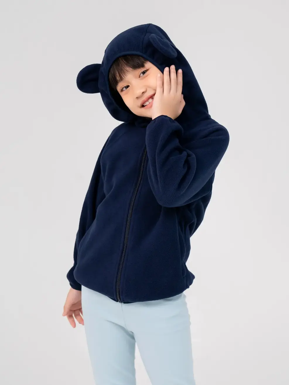 Áo Khoác Trẻ Em Nỉ Cào Lông Tai Thỏ - Navy - 2