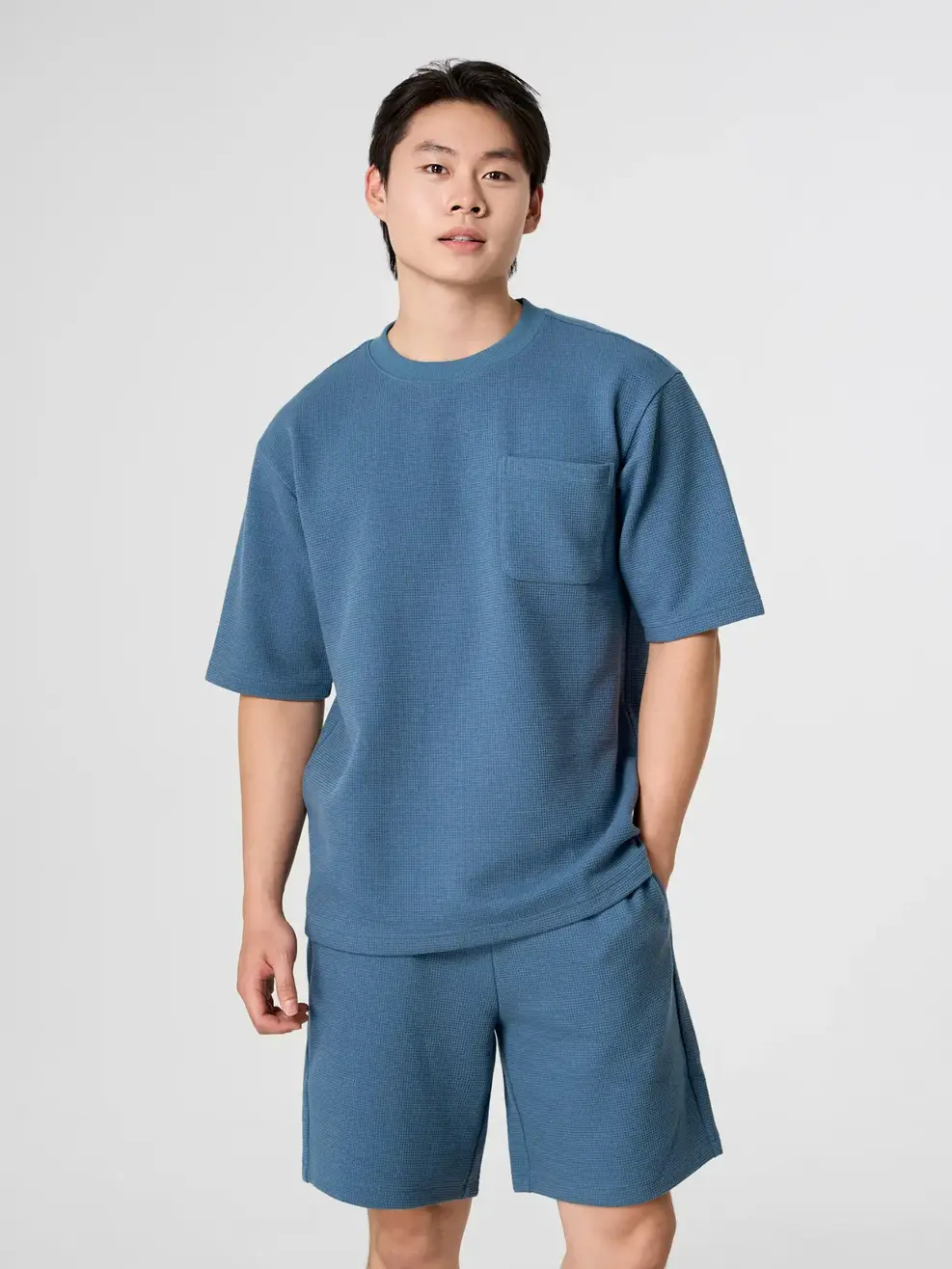 Bộ Đồ Vải Hiệu Ứng Túi Ngực - Xanh da trời 017 - M