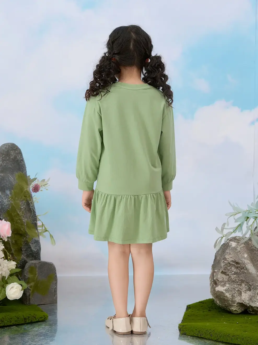 Đầm kid in thỏ - Xanh ngọc - 2