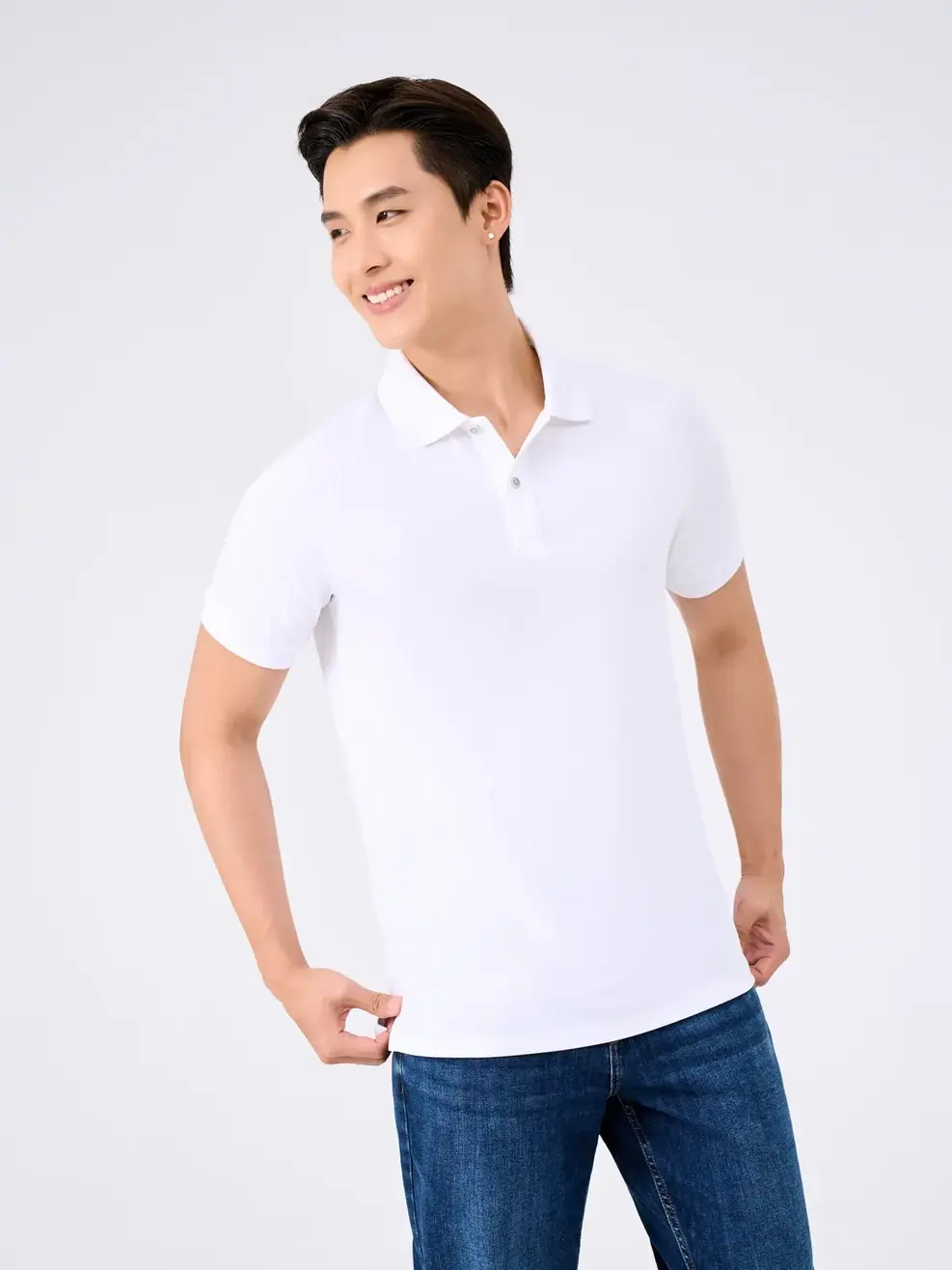 Polo Nam Yody Sport Tay Raglan Xẻ Tà - Trắng - 3XL