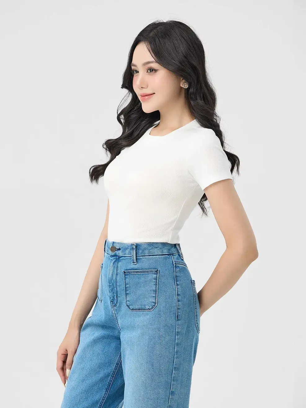 T-shirt Nữ Thun Rib Cơ Bản - Trắng - S