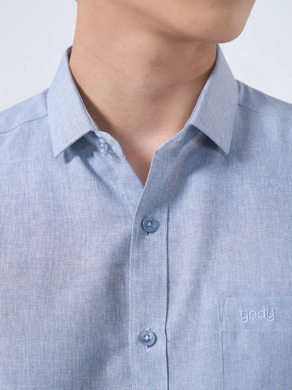 Sơ mi café cộc tay melange có túi - Xanh ghi - 3XL