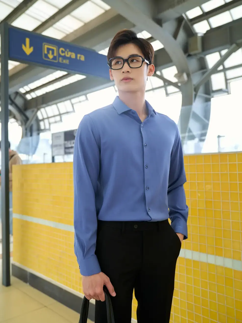 Sơ mi nano dài tay quốc dân - Xanh đậm - 3XL