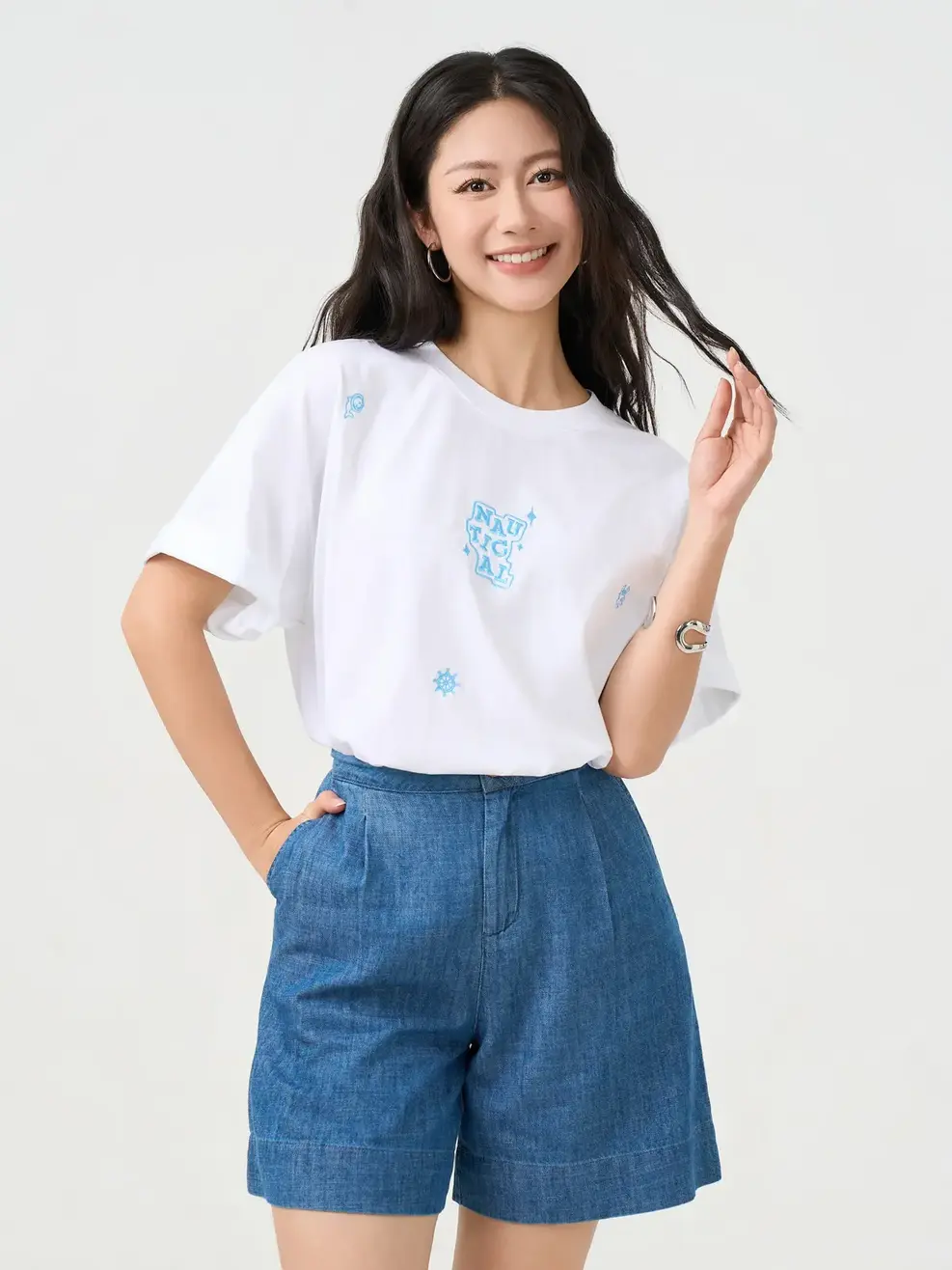 Áo Phông Nữ Relax Thêu Nautical - Trắng 001 - XS