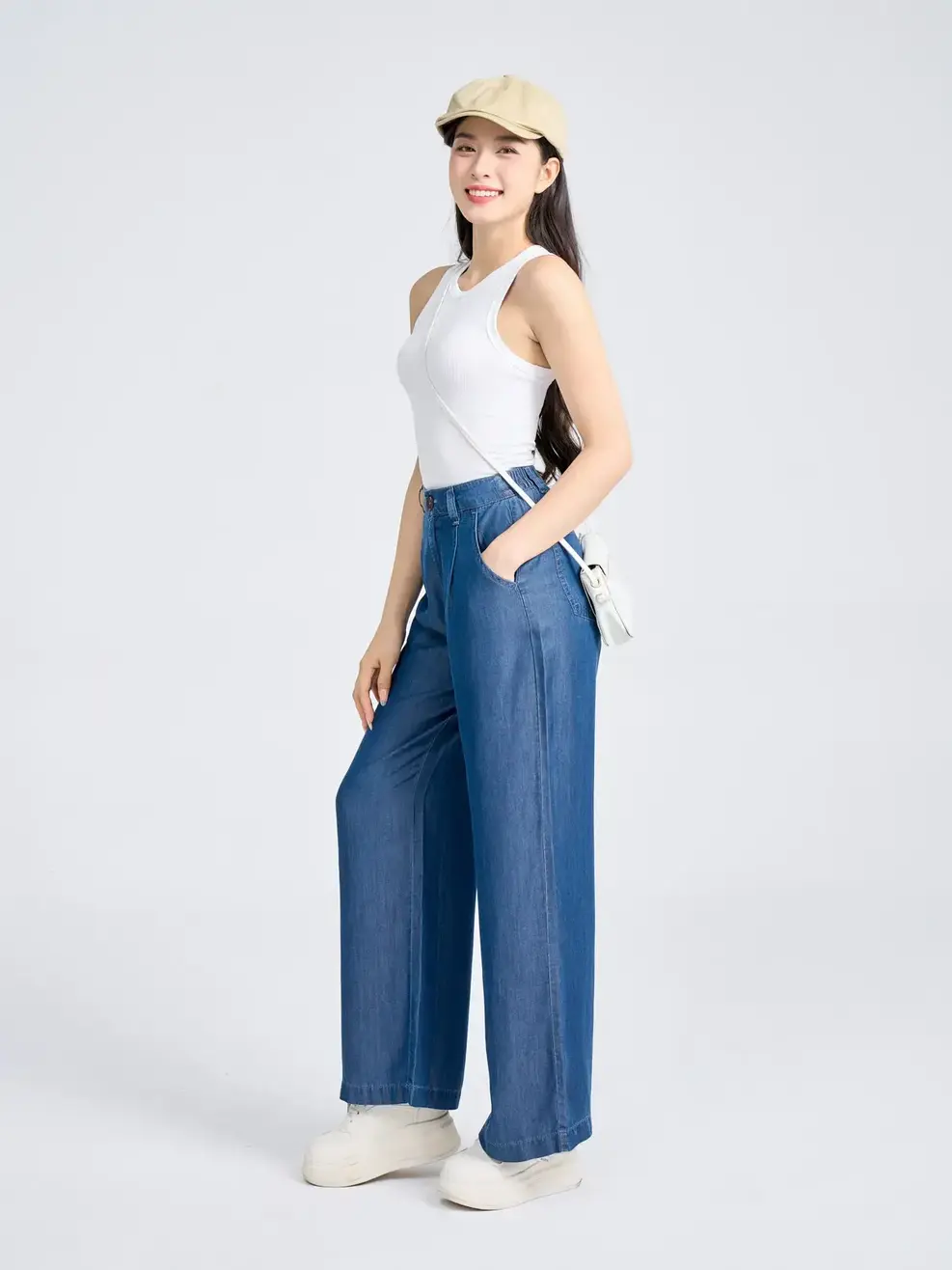 Quần Jeans Giấy Tencel Suông 1 Ly (QJN7062) - Màu chàm 002 - 25