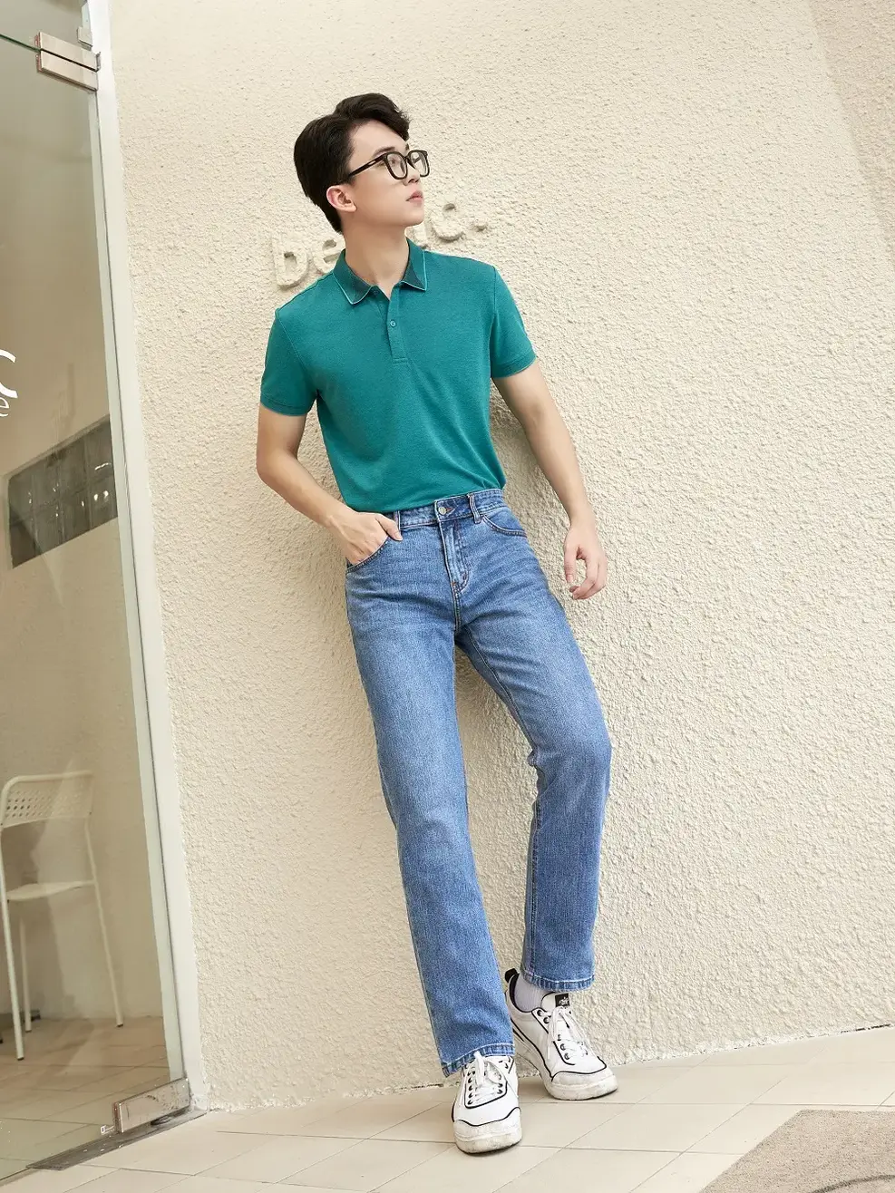 Quần jean nam Regular cotton giặt mài - Xanh nhạt - 34