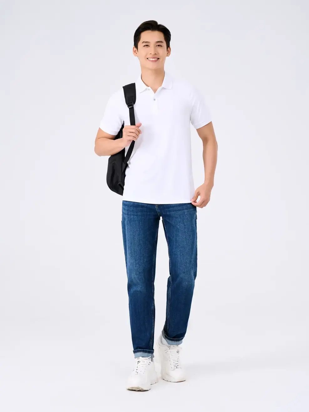 Polo Nam Yody Sport Tay Raglan Xẻ Tà - Trắng - 3XL