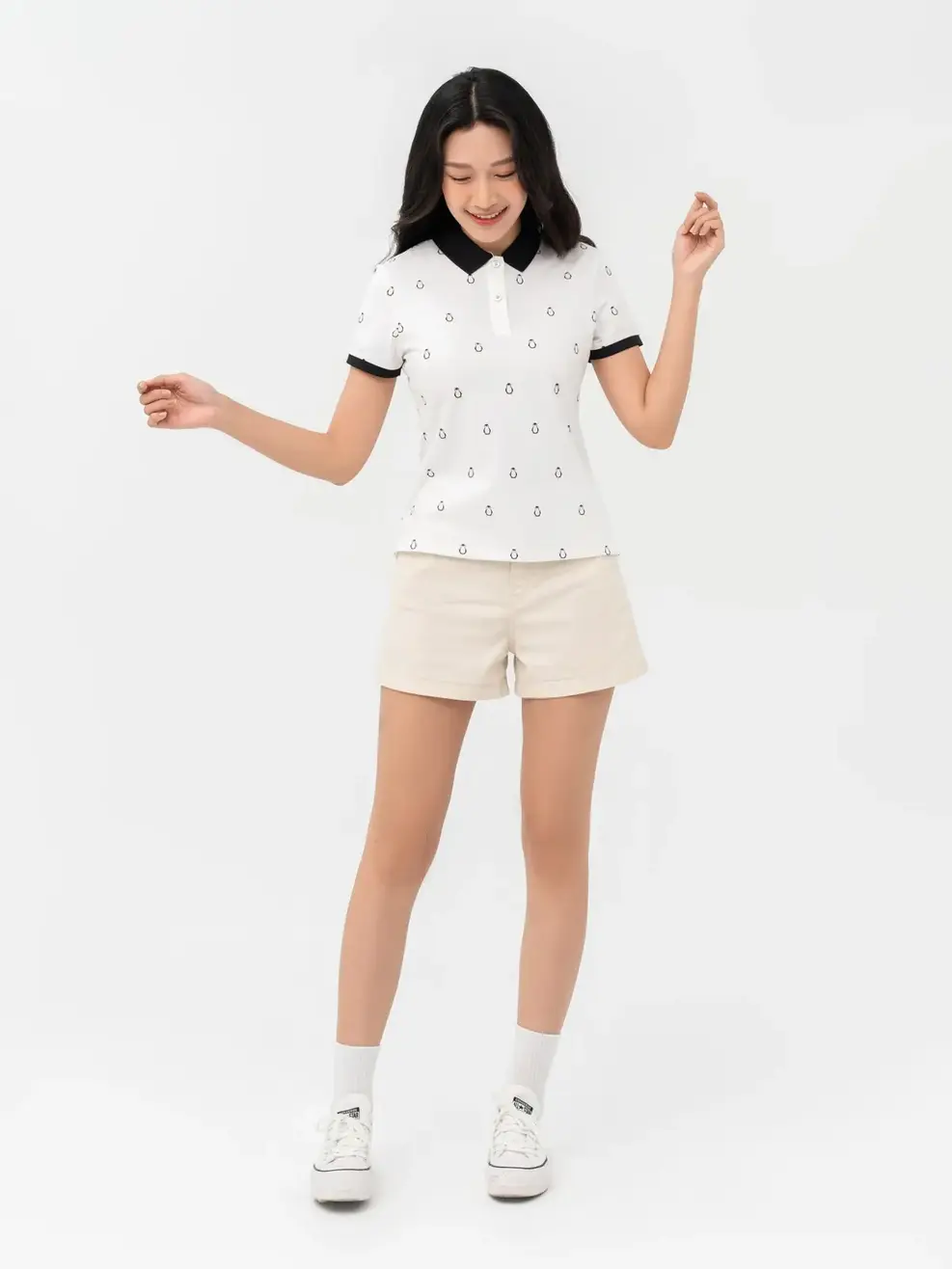 Áo Polo Nữ Mắt Chim In Chim Cánh Cụt - Trắng - S