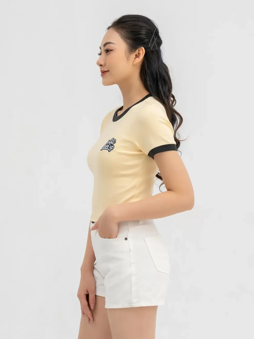T-shirt Nữ Dáng Ôm Phối Bo - Be - S