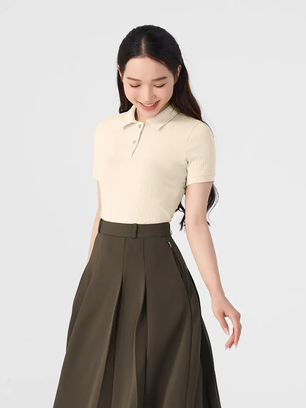 Polo Nữ Thun Rib - Be - S