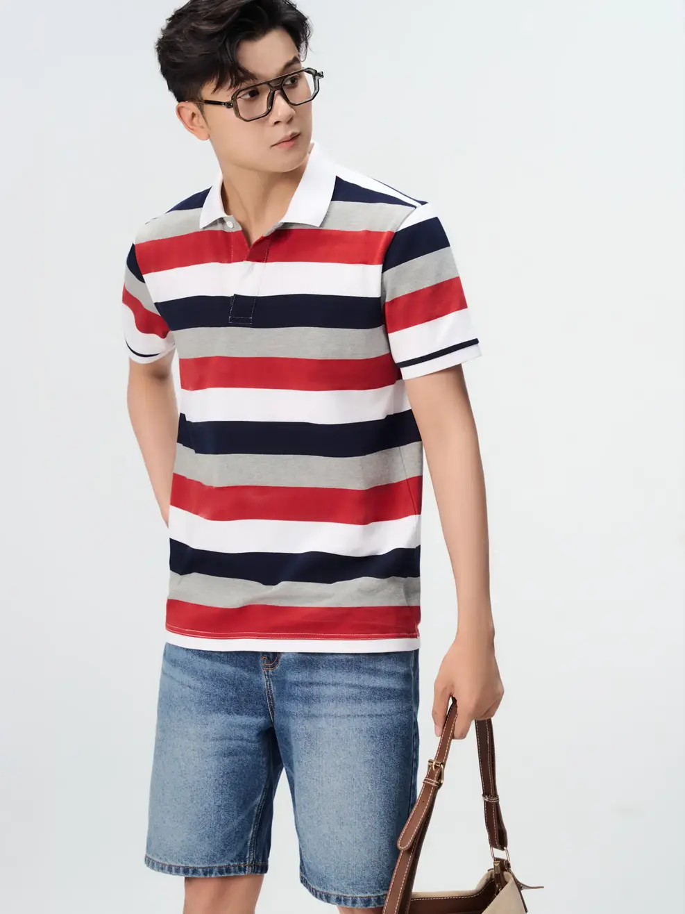 Áo Polo Nam Ngắn Tay Regular Kẻ To - Kẻ Đỏ 037 - M