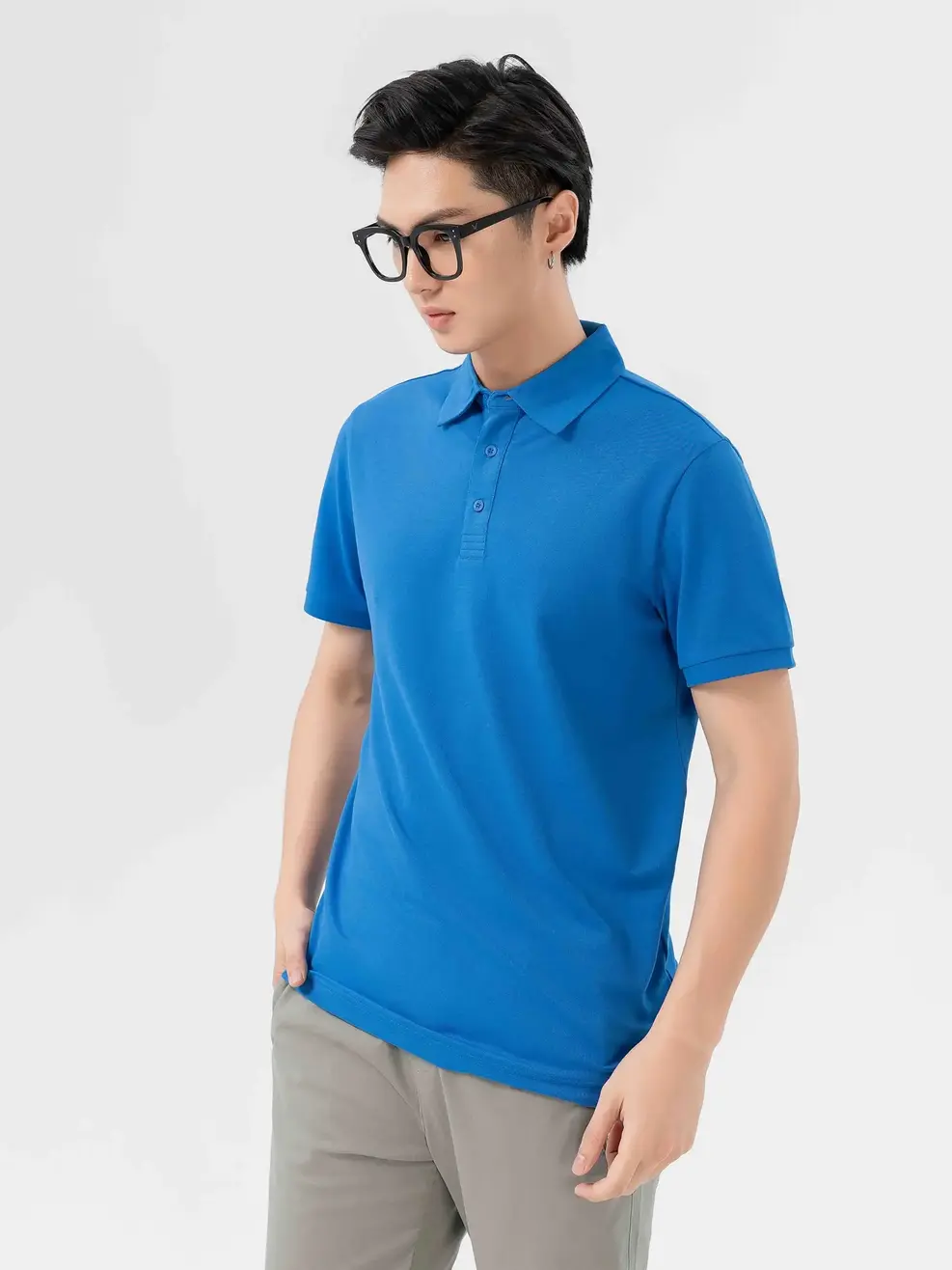 ÁO POLO NAM TÚI NGỰC PHỐI CÚC - Xanh bích - M