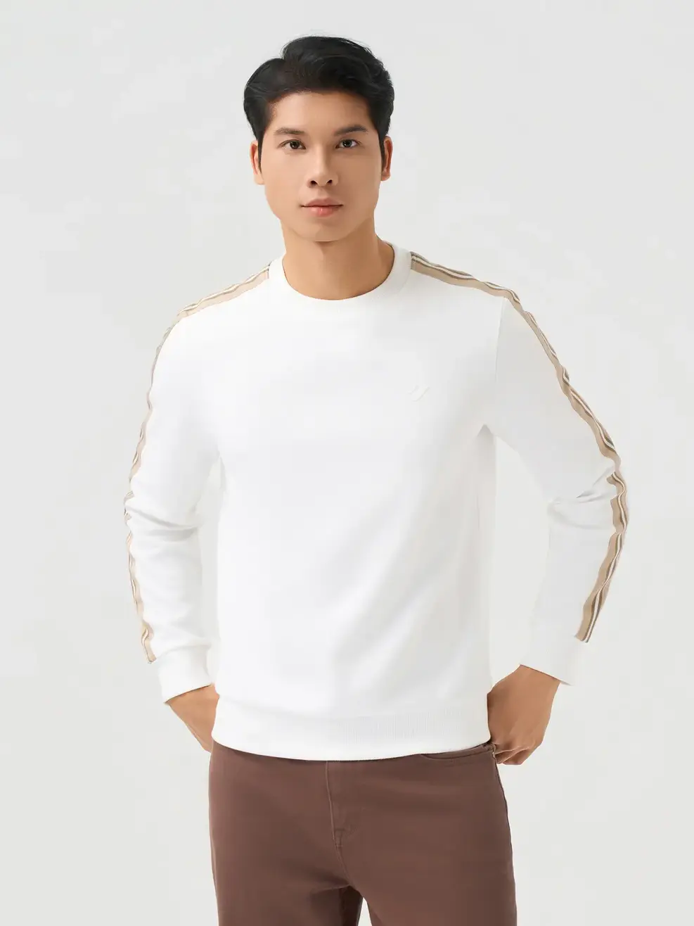 Áo Nỉ Nam Tay Phối Dây Dệt - Trắng 001 - M