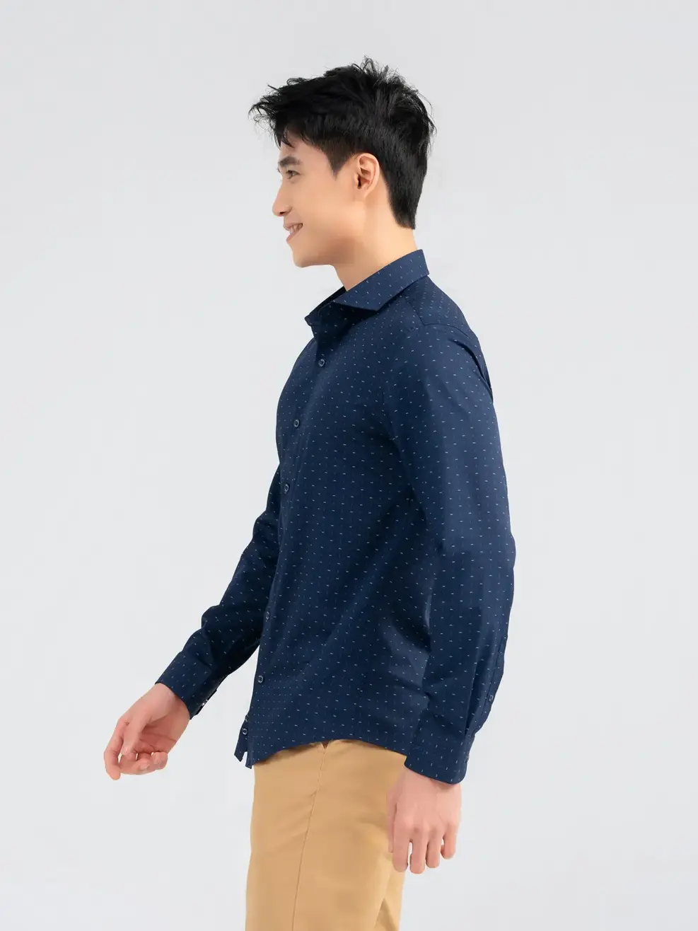 Sơ Mi Dài Tay Nam Họa Tiết Nhí - Xanh than - M