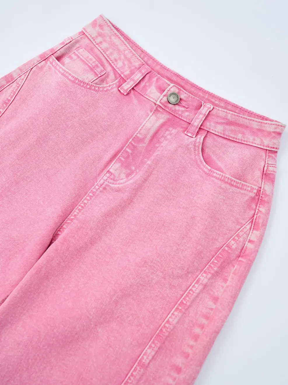 Quần Jeans Nữ Ống Rộng Cạp Cao Can Phối - Hồng - 25