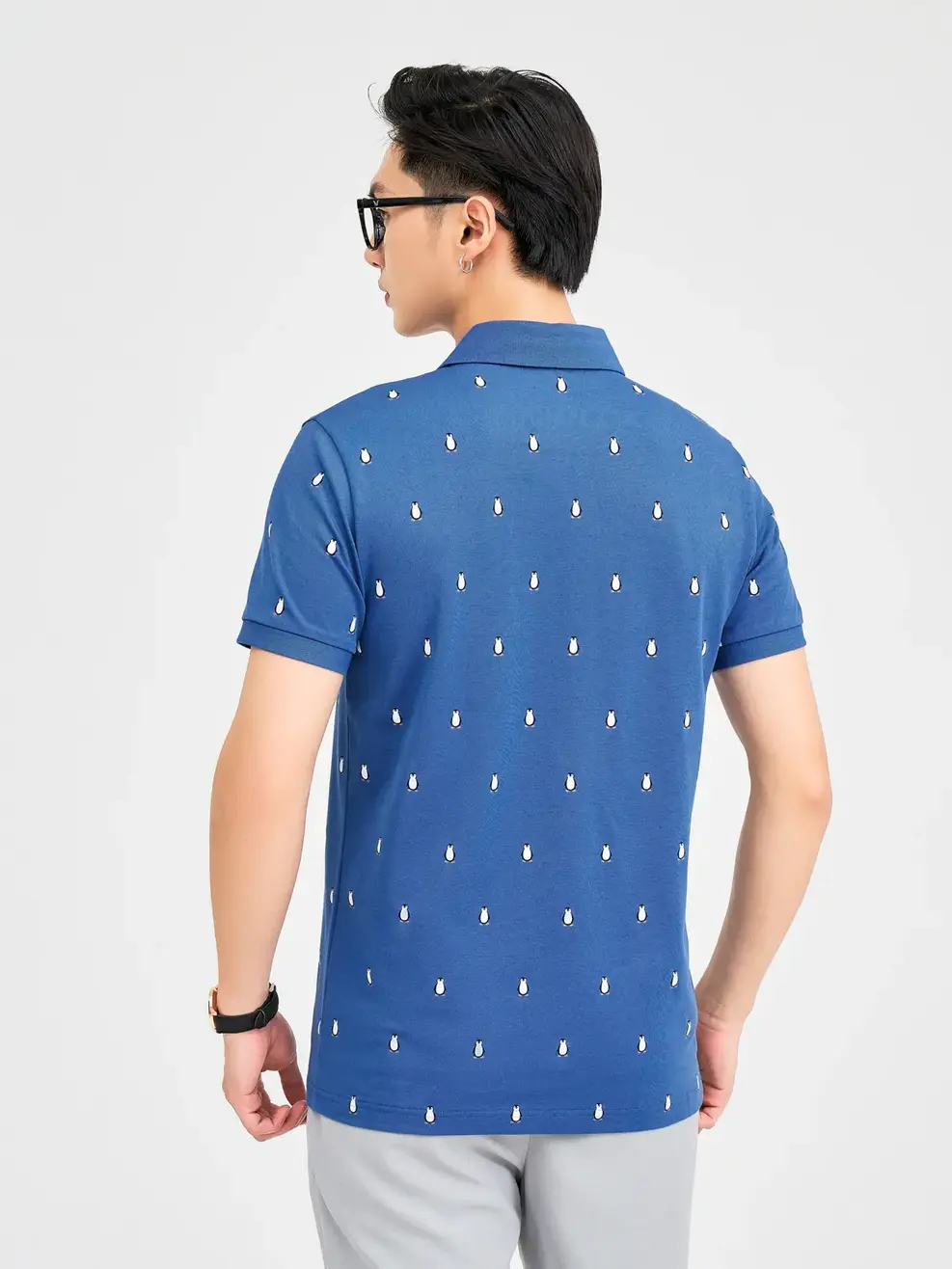 Polo Nam In Chim Cánh Cụt - Xanh Biển - XL