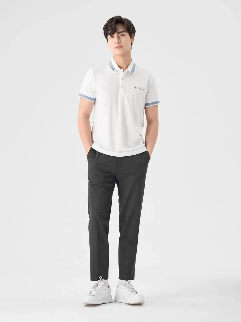 Polo Nam Cafe Dệt Tổ Ong In Ngực - Trắng - 4XL