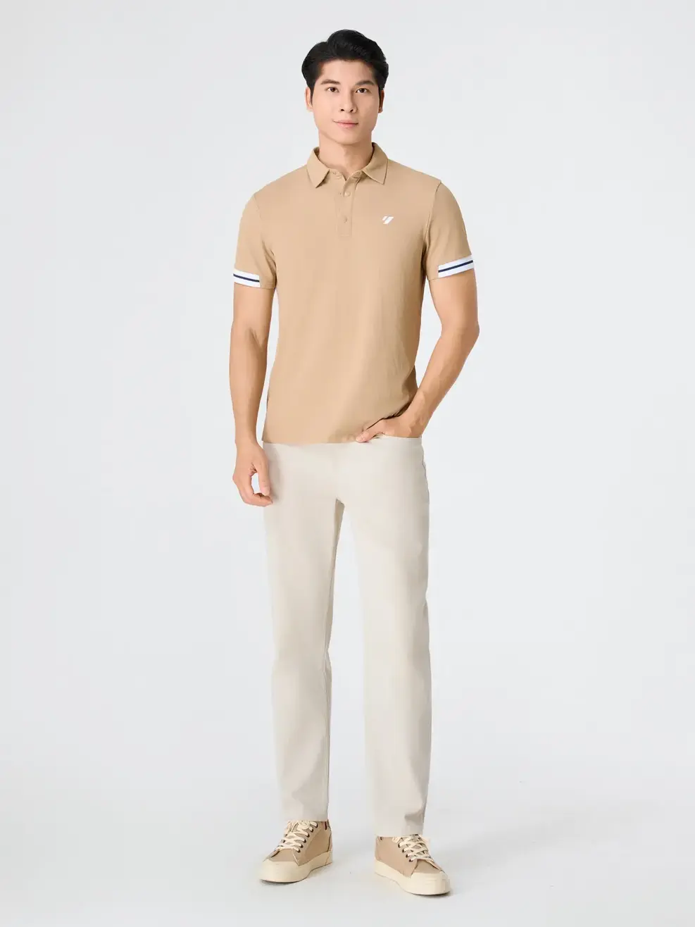 Áo Polo Nam Thể Thao Phối Bo Tay - Màu nâu 019 - S