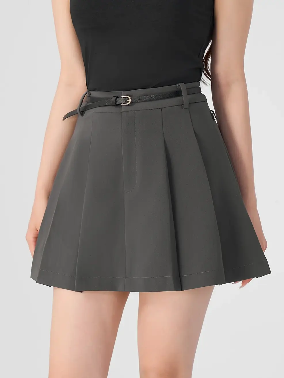 Chân Váy Nữ Xoè Súp Ly Kèm Đai Da - Ghi Đậm - S