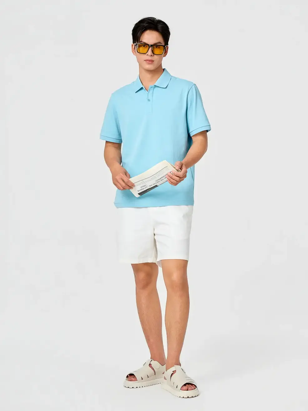 Áo Polo Nam Ngắn Tay Nẹp Che Cúc -  Xanh Da Trời 242 - S