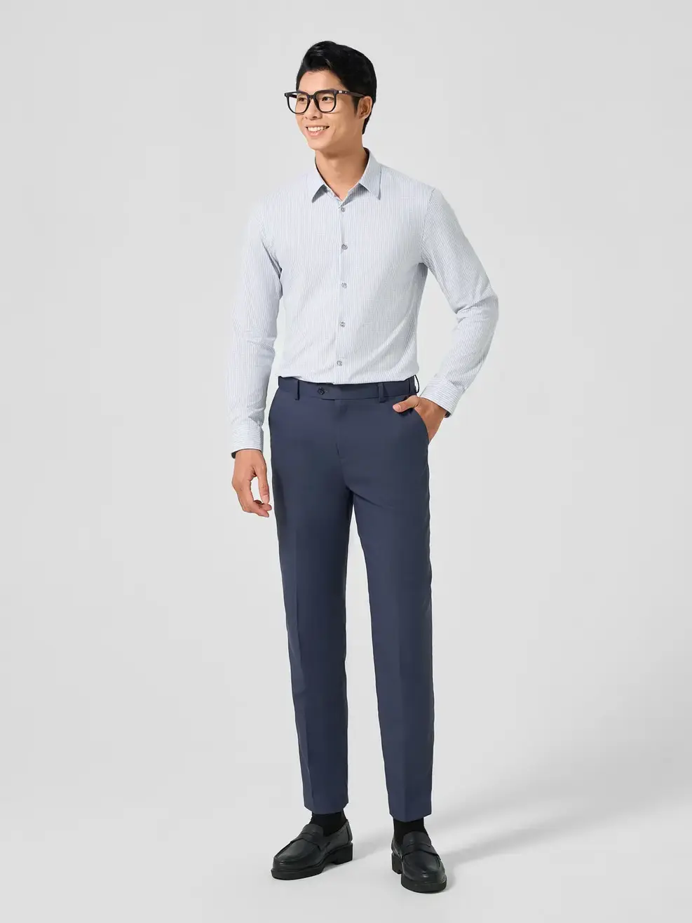 Sơ Mi Dài Tay Nam Bamboo Kẻ Caro - Ghi - M