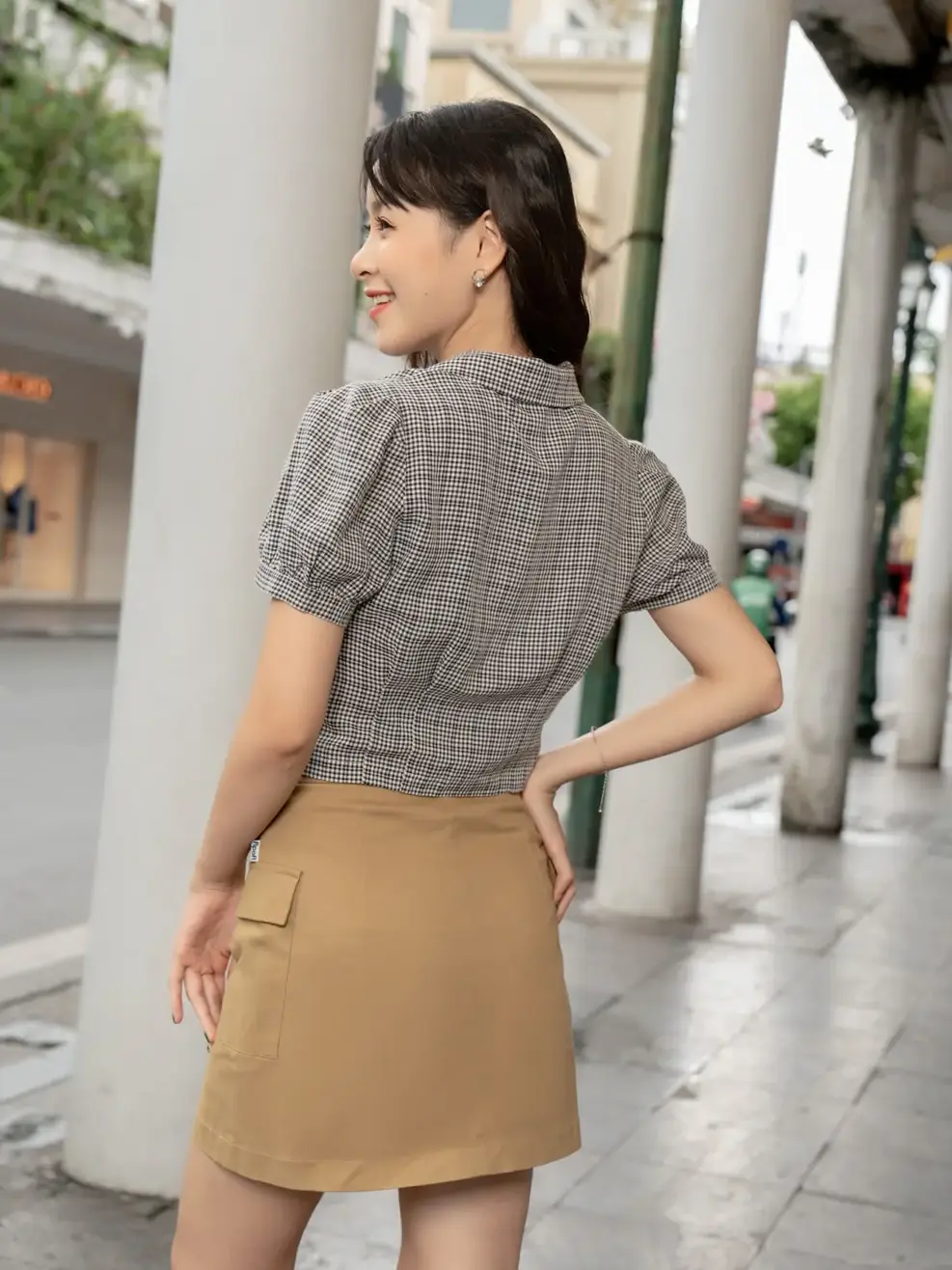 Chân váy nữ A túi hộp - Nâu nhạt - S