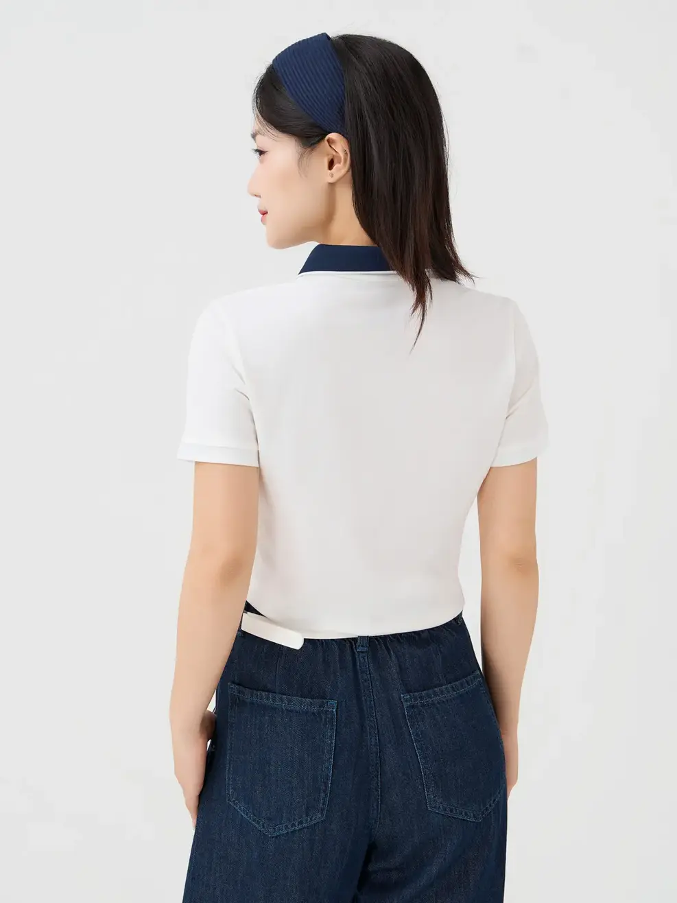 Áo Polo Nữ Ngắn Tay Cổ Phối Bo - Trắng 001 - S