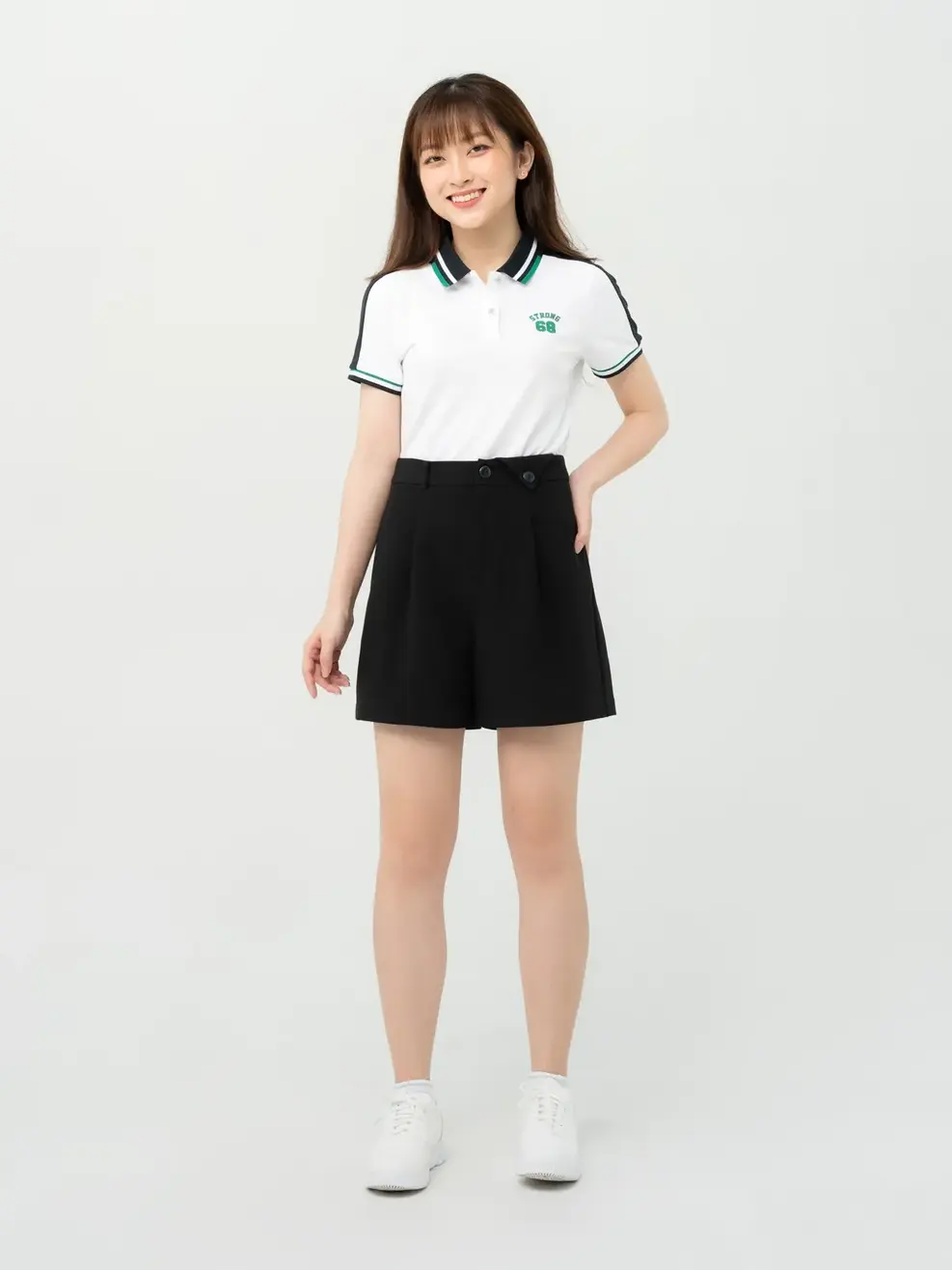 Quần Short Nữ Nắp Túi Cạp - Đen - S