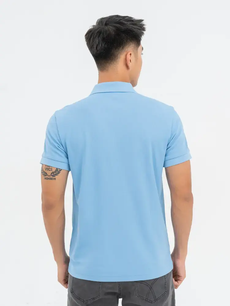 Polo Nam Cafe Dệt Tổ Ong Mickey In Ngực - Xanh lơ - M